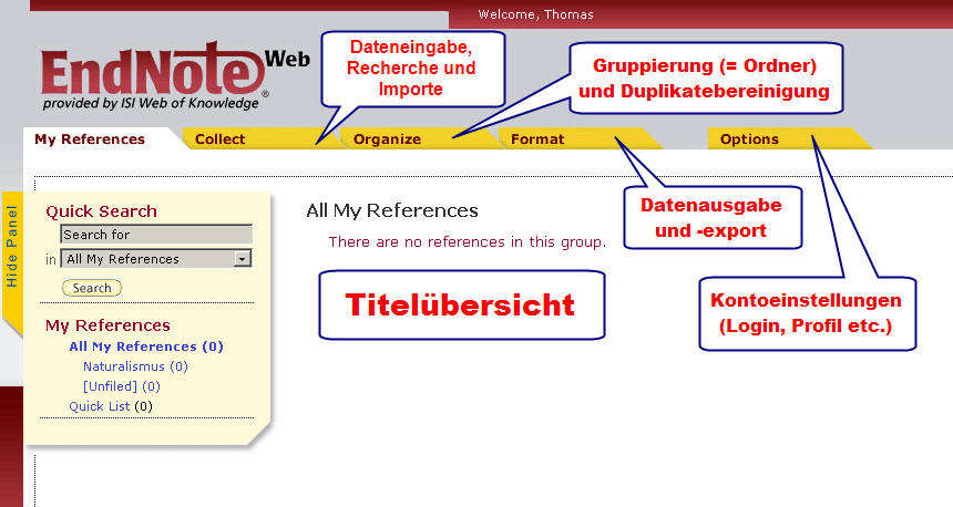 Endnote Web Übersicht