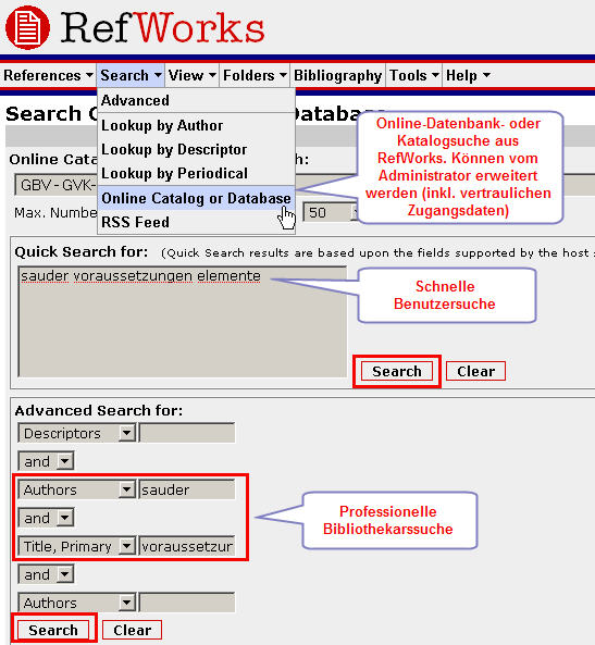 externe Datenbanksuche aus RefWorks