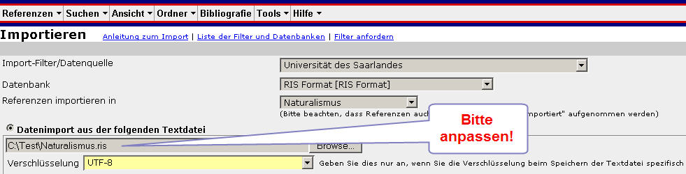 Import der vorbereiteten Ebsco-Recherche (42 Titel)