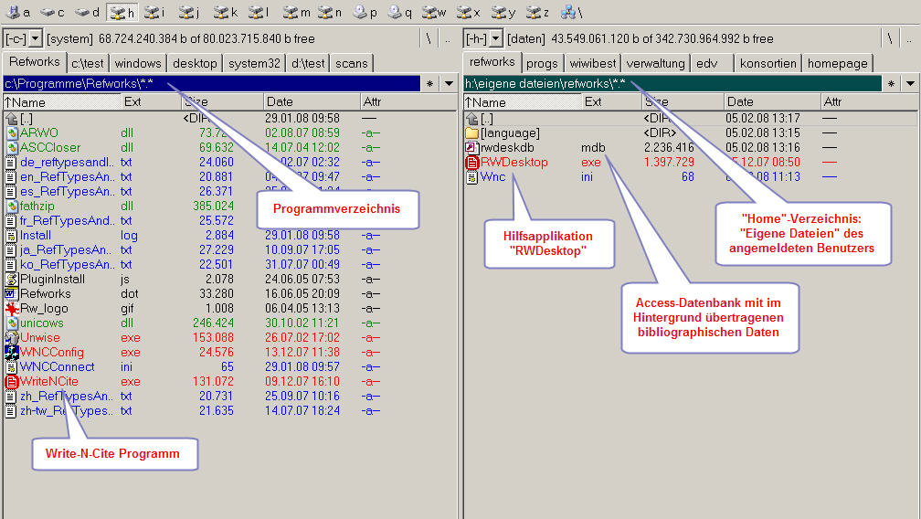 Funktionsweise von Write-N-Cite:lokale Programme und eine Microsoft-Datenbank